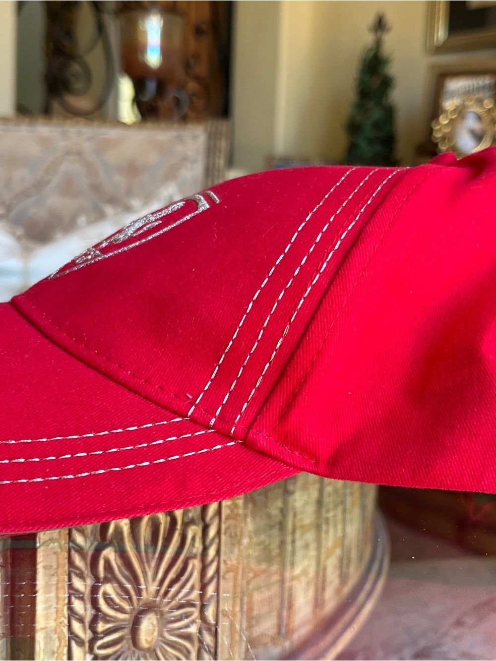 Red Baseball Cap with Silver Embroidered Shield Logo - Picture 10 of 15